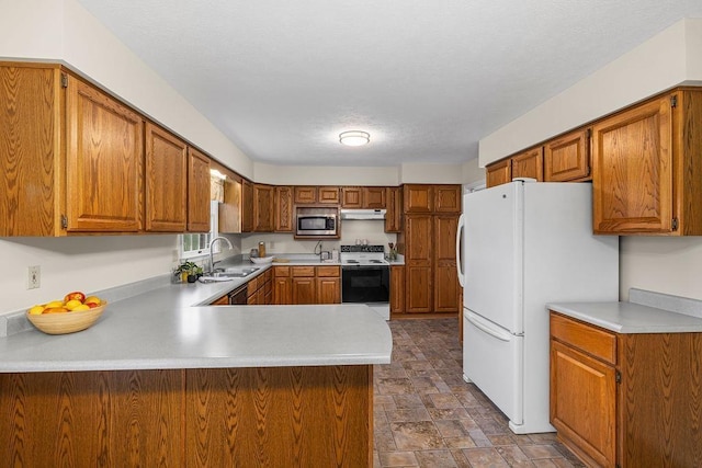 5 Granary Rd, Verona, VA 24482 - kitchen with electric range oven, freestanding refrigerator, a sink, under cabinet range hood, and stainless steel microwave