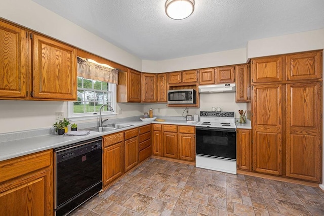 5 Granary Rd, Verona, VA 24482 - kitchen featuring black dishwasher, electric stove, under cabinet range hood, a sink, and stainless steel microwave