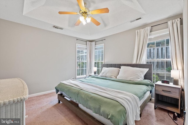 1538 Willow St, Culpeper, VA 22701 - bedroom featuring a tray ceiling, carpet, multiple windows, and ceiling fan