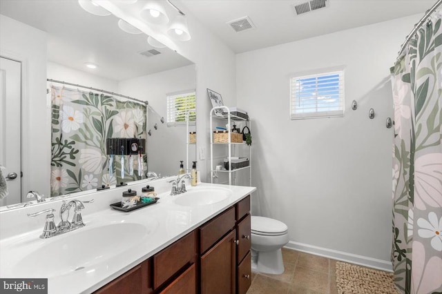 full bathroom with a sink, plenty of natural light, and visible vents