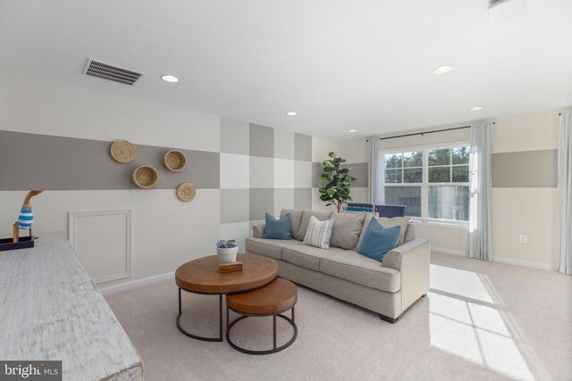 10621 Afton Grove Ct, Fredericksburg, VA 22408 - living area featuring light colored carpet, baseboards, visible vents, and recessed lighting