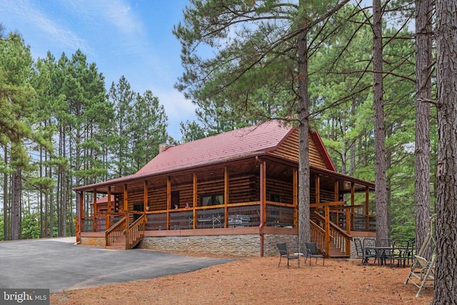 362 Dell Perkins Rd, Louisa, VA 23093 - view of front of home with metal roof, a chimney, a porch, and stairway