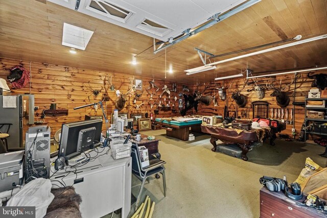 362 Dell Perkins Rd, Louisa, VA 23093 - garage with a workshop area and wood ceiling