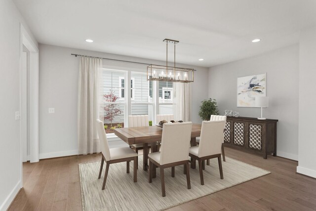 3251 Preston Shore Dr Unit 18E, Rockingham, VA 22801 - dining space featuring wood finished floors, baseboards, recessed lighting, and a chandelier