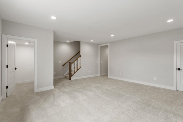 3251 Preston Shore Dr Unit 18E, Rockingham, VA 22801 - empty room with recessed lighting, light colored carpet, stairway, and baseboards