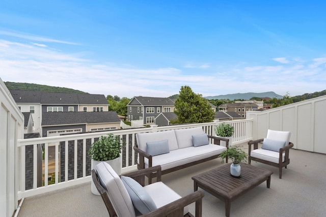 3251 Preston Shore Dr Unit 18E, Rockingham, VA 22801 - view of patio / terrace featuring an outdoor hangout area, a residential view, a mountain view, and a balcony