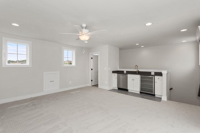 3251 Preston Shore Dr Unit 18E, Rockingham, VA 22801 - below grade area with wine cooler, wet bar, carpet floors, a ceiling fan, and recessed lighting
