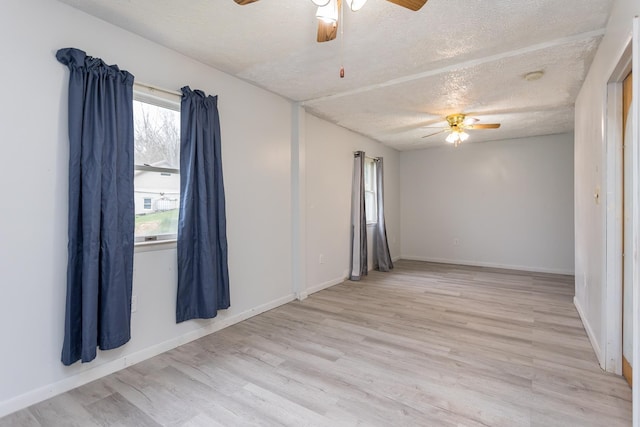 1627 Barbershop Rd, Edinburg, VA 22824 - empty room with a textured ceiling, light wood-style flooring, baseboards, and ceiling fan