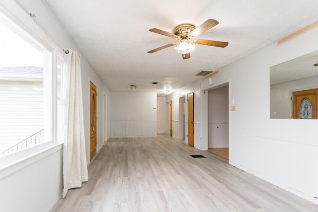 1627 Barbershop Rd, Edinburg, VA 22824 - empty room featuring a ceiling fan, light wood finished floors, wainscoting, and visible vents