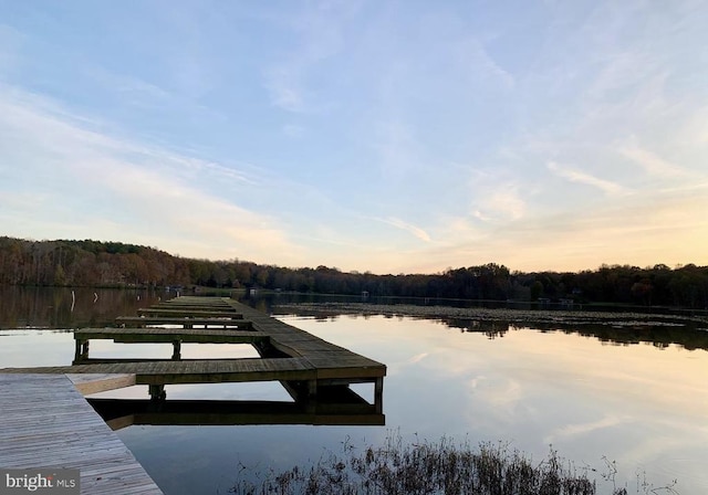 view of dock with a water view