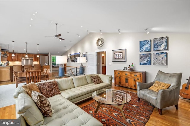 103 Castleton Ford Rd, Castleton, VA 22716 - living room with light wood-style flooring, lofted ceiling, and ceiling fan