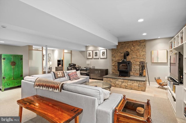 103 Castleton Ford Rd, Castleton, VA 22716 - living room featuring a wood stove and recessed lighting