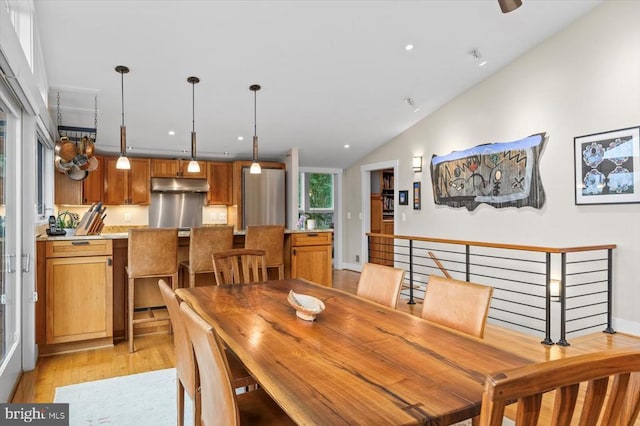 103 Castleton Ford Rd, Castleton, VA 22716 - dining space with light wood-type flooring, recessed lighting, lofted ceiling, and baseboards
