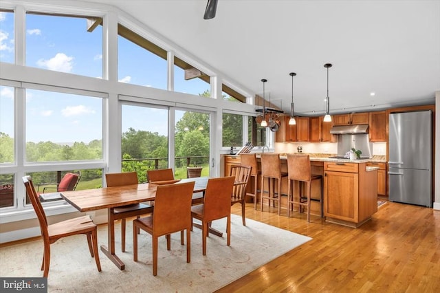 103 Castleton Ford Rd, Castleton, VA 22716 - dining space with light wood-type flooring, high vaulted ceiling, and recessed lighting