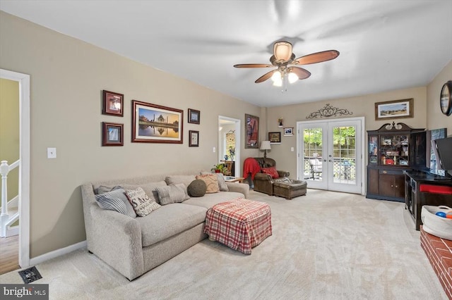 1218 Heatherbrook Ct, Fredericksburg, VA 22407 - carpeted living room with a ceiling fan and french doors