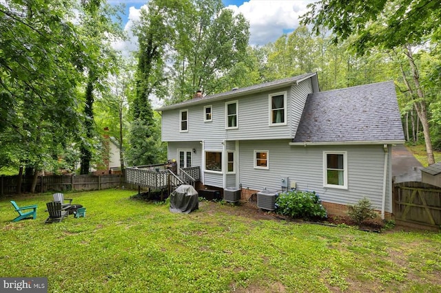 1218 Heatherbrook Ct, Fredericksburg, VA 22407 - back of house featuring a deck, roof with shingles, and central AC unit
