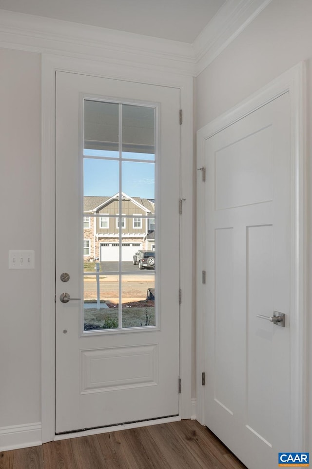 403 Bayberry Ln, Zion Crossroads, VA 22942 - doorway featuring crown molding and wood finished floors