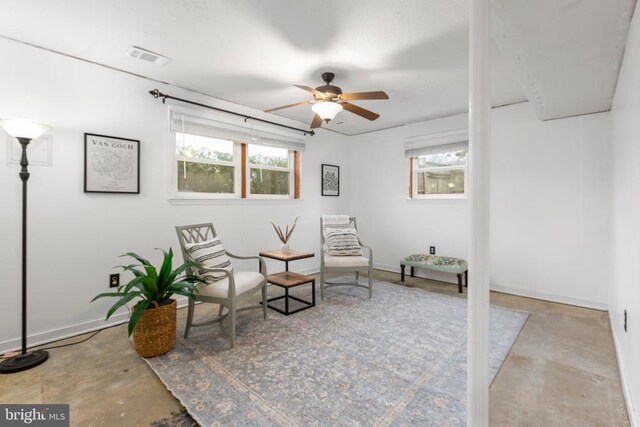 11404 Warner Dr, Fredericksburg, VA 22407 - sitting room with concrete floors, plenty of natural light, and a ceiling fan