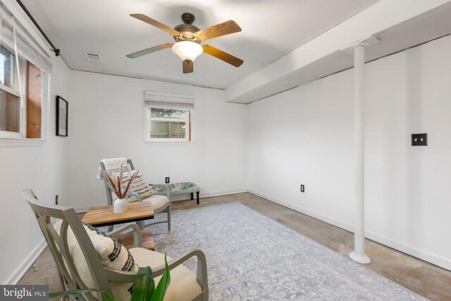 11404 Warner Dr, Fredericksburg, VA 22407 - living area featuring ceiling fan, baseboards, and concrete floors