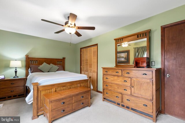 11404 Warner Dr, Fredericksburg, VA 22407 - bedroom with light colored carpet, a closet, and ceiling fan