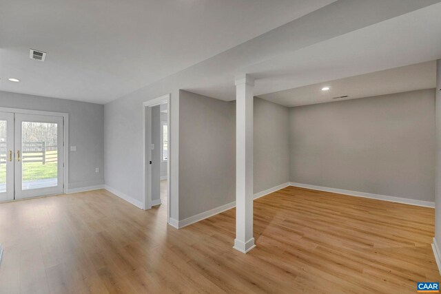 912 Shores Rd, Palmyra, VA 22963 - basement with french doors, recessed lighting, baseboards, visible vents, and light wood-style floors