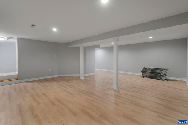 912 Shores Rd, Palmyra, VA 22963 - finished basement featuring visible vents, light wood-style flooring, and recessed lighting
