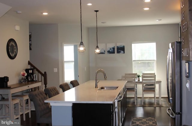 2437 Drake Ln, Fredericksburg, VA 22408 - kitchen with appliances with stainless steel finishes, a sink, dark wood-type flooring, light countertops, and recessed lighting