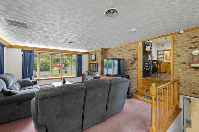 708 Woodside Ln, Waynesboro, VA 22980 - living area with brick wall, baseboard heating, and carpet