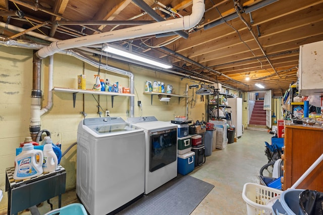 708 Woodside Ln, Waynesboro, VA 22980 - unfinished below grade area with washer and clothes dryer and stairway
