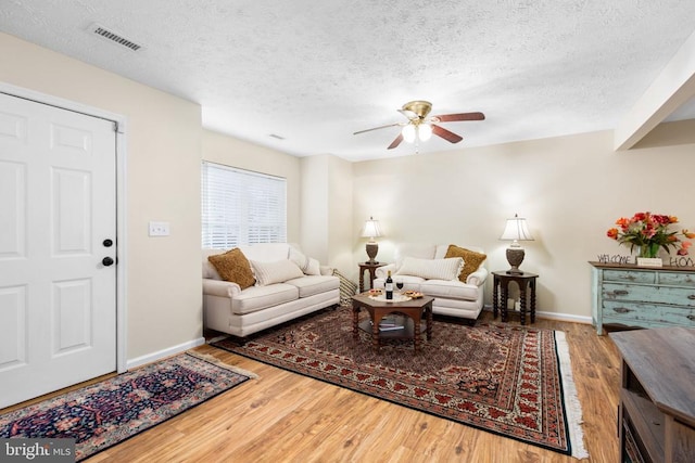 2912 Broyhill Ct, Fredericksburg, VA 22408 - living room featuring ceiling fan, baseboards, wood finished floors, and a textured ceiling