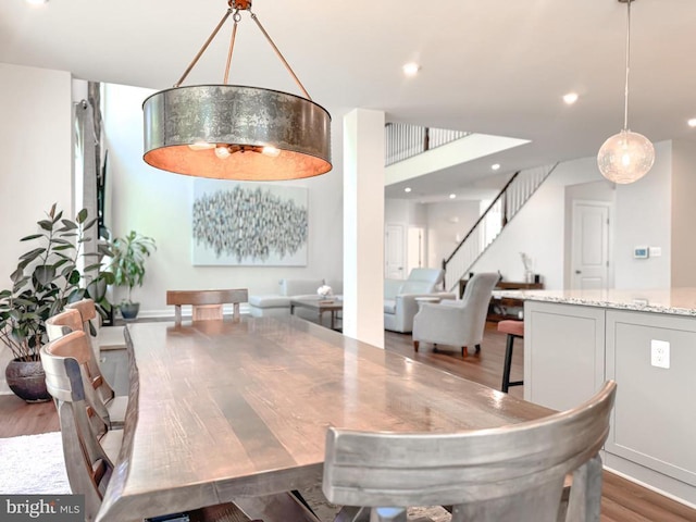 8525 Laroque Run Dr, Fredericksburg, VA 22407 - dining area with wood finished floors, recessed lighting, and stairs