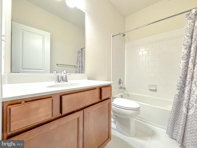 8525 Laroque Run Dr, Fredericksburg, VA 22407 - bathroom with vanity, shower / tub combo with curtain, toilet, and tile patterned flooring