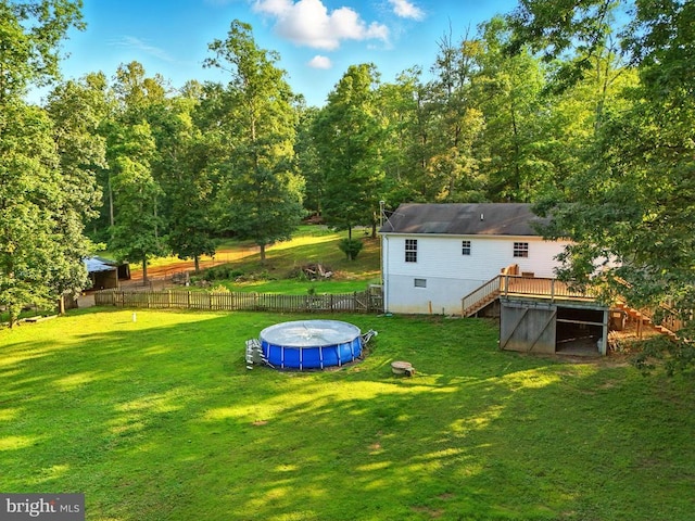 19303 Frazier Rd, Culpeper, VA 22701 - view of yard featuring a wooden deck and stairway