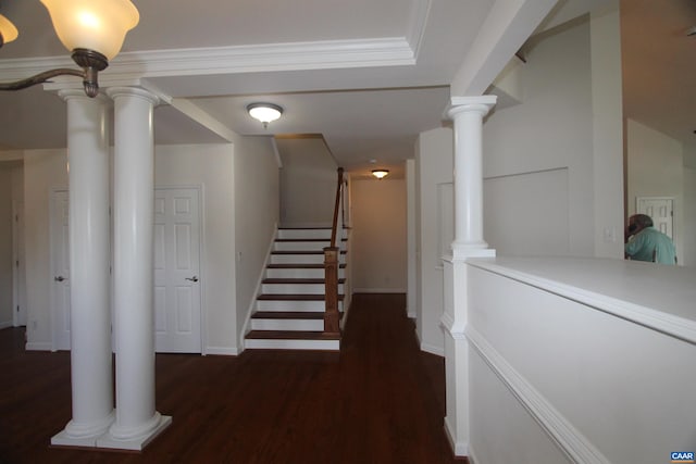 66 Timber Ridge Ln, Zion Crossroads, VA 22942 - corridor with wood finished floors and decorative columns