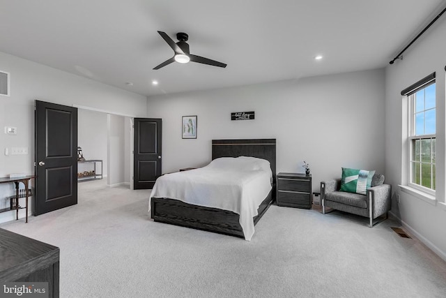 10115 Premier St, Fredericksburg, VA 22408 - bedroom with light carpet, recessed lighting, ceiling fan, and baseboards