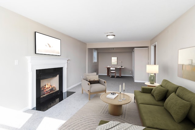173 Valley View Ave, Mount Sidney, VA 24467 - carpeted living room with a fireplace with flush hearth and baseboards
