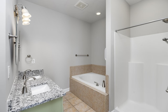 173 Valley View Ave, Mount Sidney, VA 24467 - bathroom with tile patterned flooring, a garden tub, double vanity, and a shower