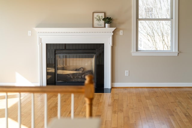 173 Valley View Ave, Mount Sidney, VA 24467 - detailed view of a glass covered fireplace, wood finished floors, and baseboards