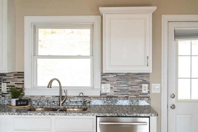 173 Valley View Ave, Mount Sidney, VA 24467 - kitchen featuring dishwasher, a sink, tasteful backsplash, and white cabinets