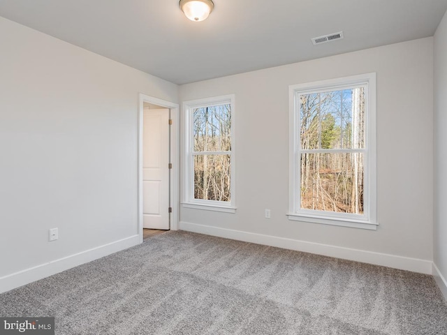 carpeted spare room featuring baseboards and plenty of natural light