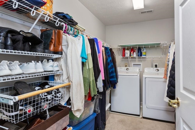 521 Hickory Grove Cir, Harrisonburg, VA 22801 - clothes washing area with washer and dryer and carpet flooring