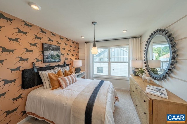 3018 Horizon Rd, Charlottesville, VA 22902 - bedroom with wallpapered walls, baseboards, multiple windows, light carpet, and recessed lighting