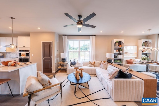 3018 Horizon Rd, Charlottesville, VA 22902 - living area featuring a ceiling fan, wood finished floors, and recessed lighting