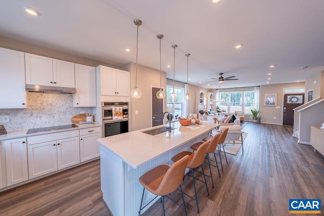 3018 Horizon Rd, Charlottesville, VA 22902 - kitchen with a sink, stainless steel double oven, open floor plan, dark wood finished floors, and recessed lighting