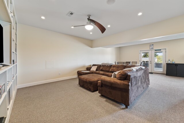 23 Joy Ln, Fishersville, VA 22939 - cinema room with light colored carpet, ceiling fan, french doors, recessed lighting, and baseboards