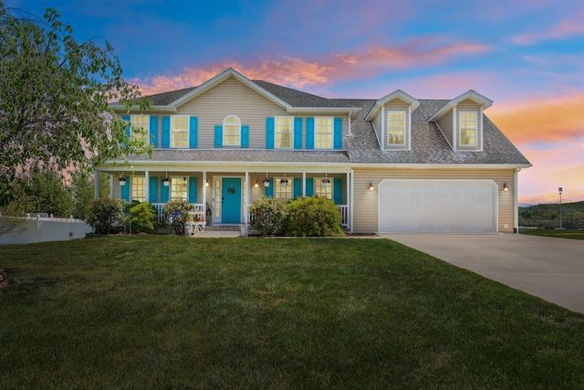 23 Joy Ln, Fishersville, VA 22939 - colonial-style house featuring covered porch, concrete driveway, an attached garage, and roof with shingles