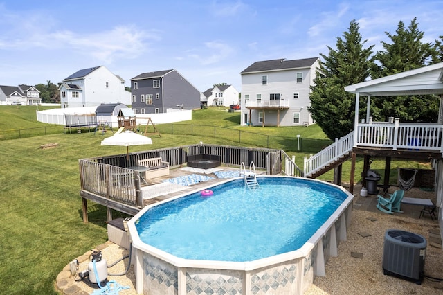 96 Lofty Cir, Stuarts Draft, VA 24477 - view of pool featuring a wooden deck, a residential view, and a fenced backyard