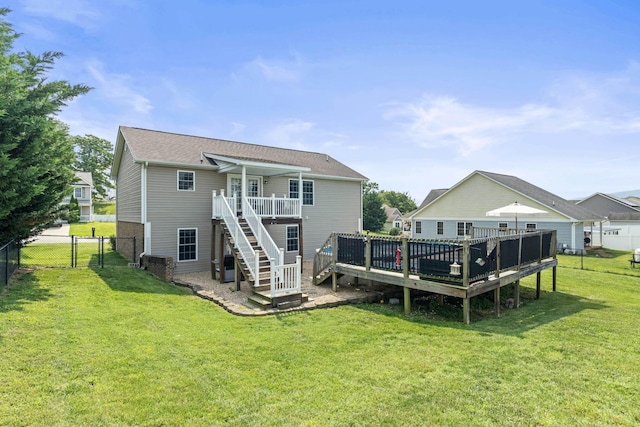 96 Lofty Cir, Stuarts Draft, VA 24477 - rear view of house featuring a deck, stairs, a gate, and roof with shingles