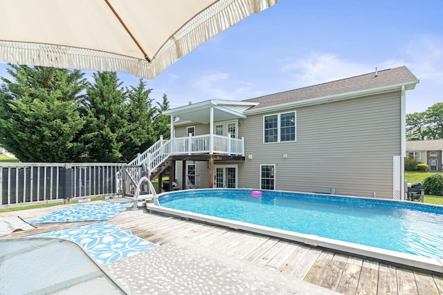 96 Lofty Cir, Stuarts Draft, VA 24477 - swimming pool with a deck, stairs, and area for grilling