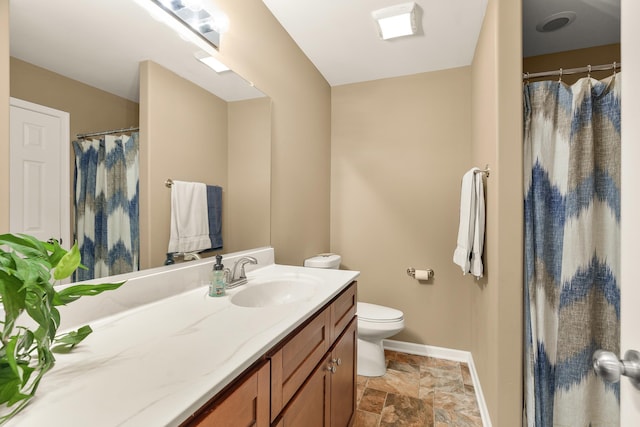 96 Lofty Cir, Stuarts Draft, VA 24477 - bathroom with vanity, stone finish floors, and curtained shower